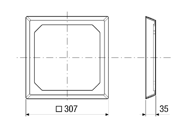 ER-AR EC IM0019158.PNG Cover frame for ER-GH and ER GH-VWR flush-mounted housing, for flush-mounted housing that is not installed deeply enough and for large joint gaps.