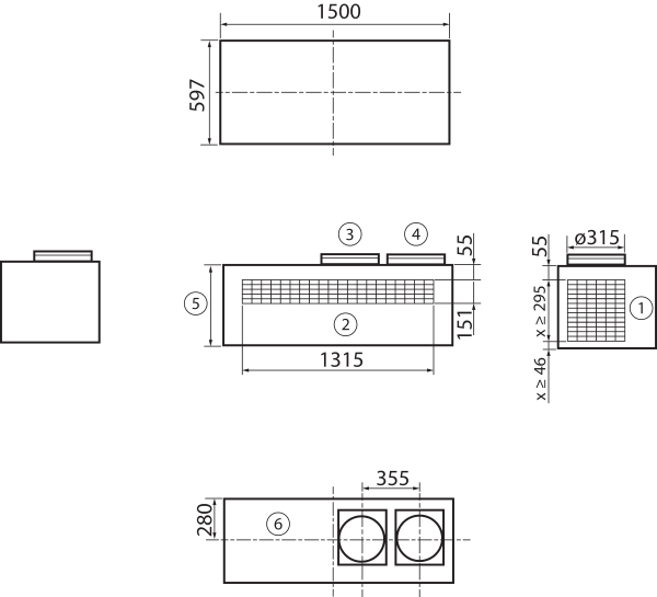TB GVX600/900S IM0019242.PNG Caisson « topbox » pour une installation à soufflage et aspiration libres. Pour geniovent.x 600 / 900 S avec grille pour air entrant et sortant et passage d'air rejeté