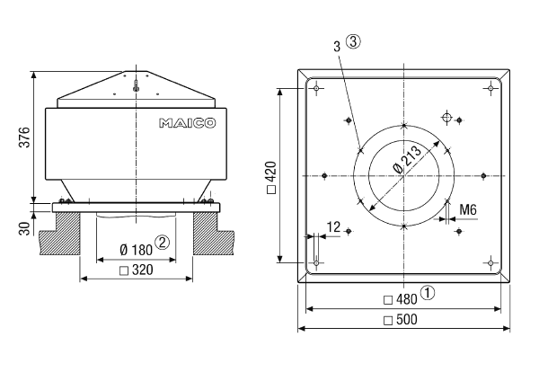 MDR 18 EC IM0019344.PNG Radijalni krovni ventilator s motorom s oznakom EC, DN 180