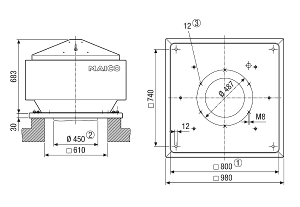 MDR 45 EC IM0019350.PNG Radijalni krovni ventilator s motorom s oznakom EC, DN 450