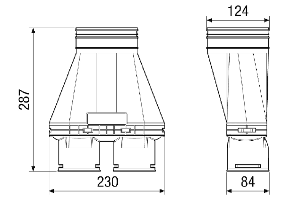MA-AD2-75 IM0020201.PNG Adaptateur en plastique pour 2 x gaine flexible DN 75, conduit d'amenée DN 125, résistant à la pression pour le bétonnage dans le plancher filigrane