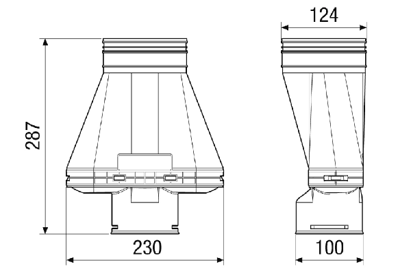 MA-AD1-90 IM0020203.PNG Adapter z tworzywa sztucznego do 1 przewodu giętkiego DN 90, przewód doprowadzający DN 125; odporność na nacisk pozwala na zabetonowanie w filigranowym stropie międzypiętrowym