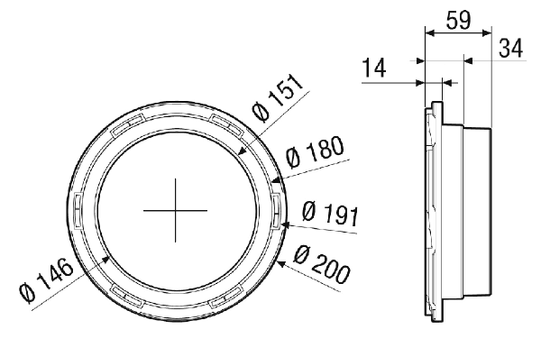 MA-AÜ160 IM0020349.PNG Raccord de transition DN 160 en plastique pour diffuseur plat / diffuseur plat double.
