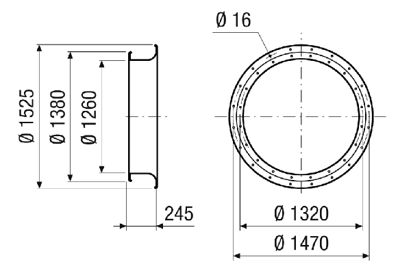ADI 125 IM0020742.PNG Suction nozzle for turbulence-reduced air intake, sheet steel, DN 1250