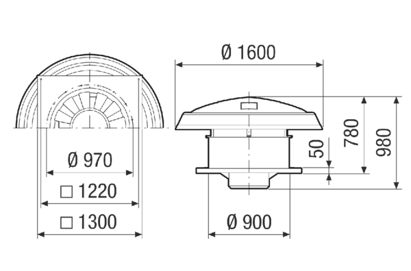 KIT DAD 90 IM0020800.PNG Umbausatz für Axial-Ventilatoren zur Verwendung als Dachventilator, DN 900