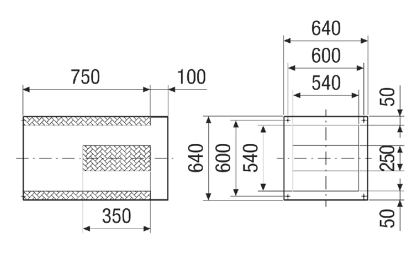 SDVI 40-45 IM0020966.PNG Sockelschalldämpfer mit verkürzter Kulisse, für saugseitige Geräuschreduzierung von Dachventilatoren für die Kombination mit Verschlussklappe VKRI, DN 400-450