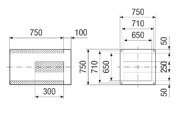 SDVI 50-56 IM0020967.PNG Socket sound absorber with shortened baffle, for suction-side sound insulation of roof fans for combination with VKRI shutter, DN 500-560