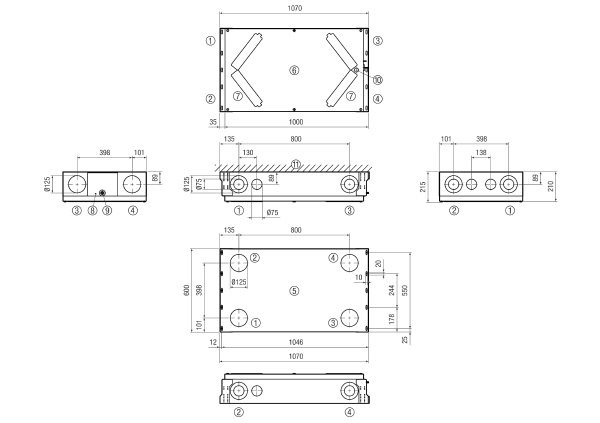 WS 120 Trio LRV IM0021032.PNG Appareil de ventilation centralisée à flux longitudinal, compact et silencieux, air sortant à droite, avec récupération de chaleur et d'humidité efficace, ventilateurs EC à régulation en continu du débit d'air, raccordement d'un système à gaine rectangulaire, 40-120 m³/h, protection contre le gel par registre de préchauffage intégré