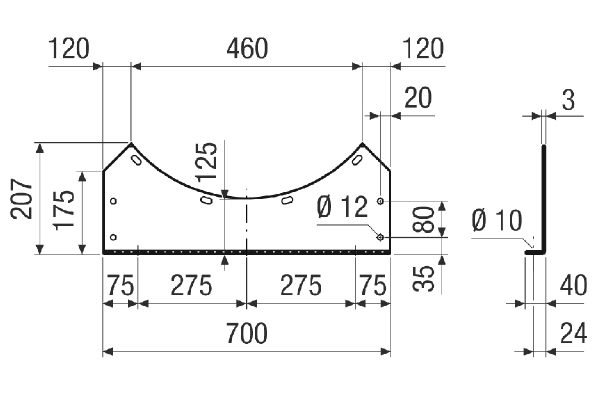 FUI v 71 IM0021141.PNG Pieds de fixation pour le montage des ventilateurs DAR / DAR Ex aux murs, aux plafonds ou sur des consoles, galvanisés, DN 710