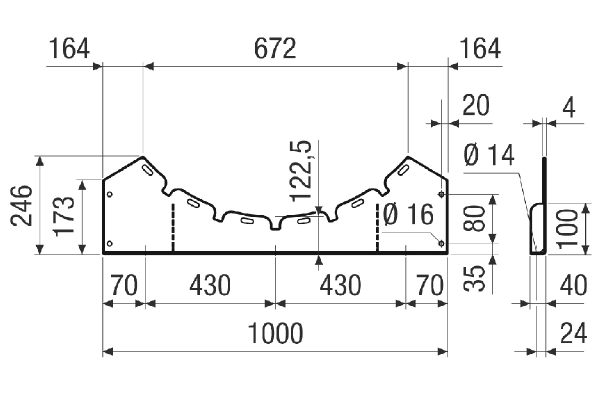 FUI v 100 IM0021144.PNG Pieds de fixation pour le montage des ventilateurs DAR / DAR Ex aux murs, aux plafonds ou sur des consoles, galvanisés, DN 1000