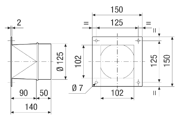 URRI 12 IM0021160.PNG Adaptateur de transition de rectangulaire à rond, tôle d'acier revêtue, sur DN 120