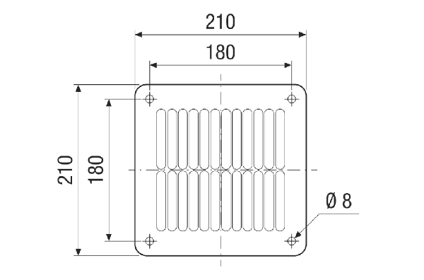 SGAI ES 18 IM0021183.PNG Прямоугольная защитная решетка на выпуске, нержавеющая сталь, серебристая, DN 180