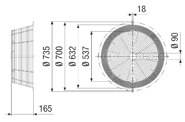 SGCI v 63 IM0021199.PNG Contact protection grille for free inlet in conical design, galvanised, DN 630