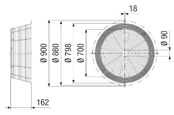 SGCI 80 IM0021201.PNG Grille de protection contre les contacts pour une aspiration libre en version conique, DN 800