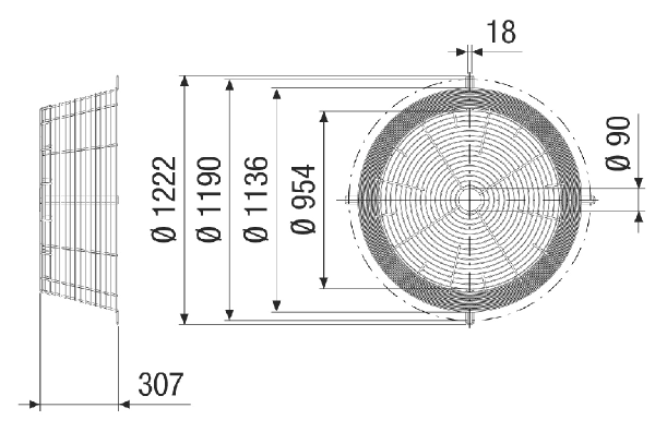 SGCI v 112 IM0021204.PNG Grille de protection contre les contacts pour une aspiration libre en version conique, galvanisée, DN 1120