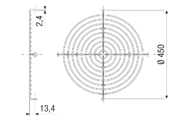 SGEI K 45 IM0021212.PNG Grille de protection d'aspiration, ronde, acier, argent, DN 450