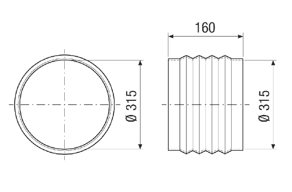 STKI 40 IM0021228.PNG Flexible cuff made of plastic for sound- and vibration-damped installation, connection diameter 315