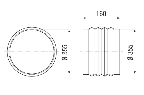 STKI 45 IM0021229.PNG Manchette flexible en plastique pour montage insonorisé et à vibrations réduites, diamètre de raccordement 355