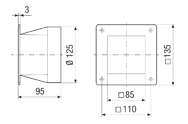 URRI GR 12 IM0021243.PNG Adaptateur de transition de rectangulaire à rond, plastique, sur cote de raccordement 125 mm