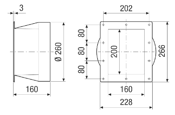 URRI GR 20 IM0021245.PNG Négyszögű-kerek átmeneti adapter, műanyag, 260 mm-es csatlakozási mérethez