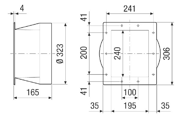 URRI GR 25 IM0021246.PNG Adaptateur de transition de rectangulaire à rond, plastique, sur cote de raccordement 323 mm