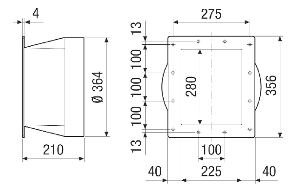 URRI GR 35 IM0021247.PNG Adaptateur de transition de rectangulaire à rond, plastique, sur cote de raccordement 364 mm
