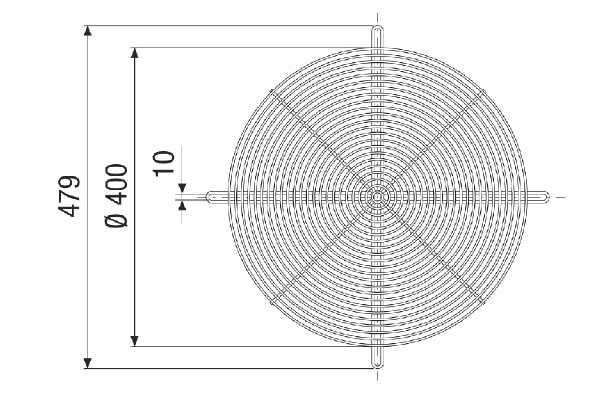 SGRI v 40 IM0021270.PNG Grille de protection ronde, métallique, grise, galvanisée, DN 400