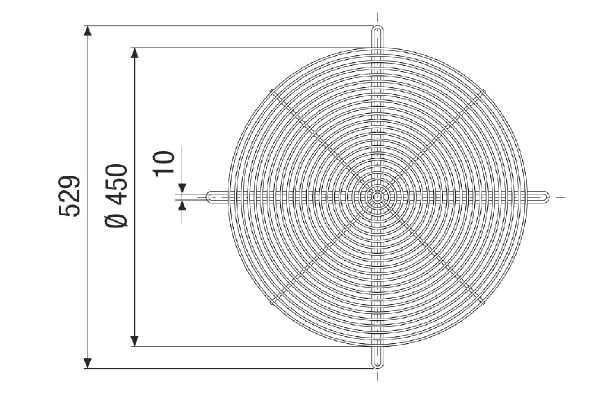 SGRI v 45 IM0021271.PNG Grille de protection ronde, métallique, grise, galvanisée, DN 450
