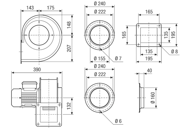 GRM ES 16/2 E IM0021345.PNG Souffleur centrifuge métallique avec boîtier en acier inoxydable, dimension 160, courant alternatif