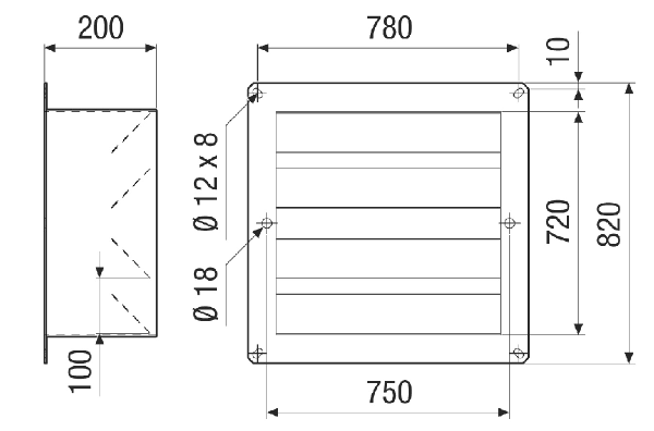 VKRI HV 63-75-80-90 IM0021365.PNG Airstream-operated channel shutter with rectangular connection plate, DN 630-750-800-900