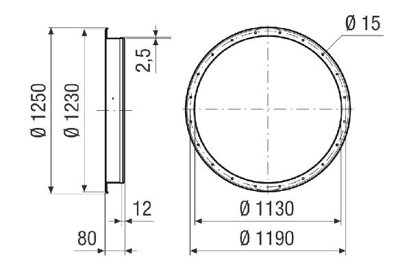 GSI v 112 IM0021386.PNG Contre-raccord pour relier la gaine ronde DN 1120 au ventilateur, galvanisé