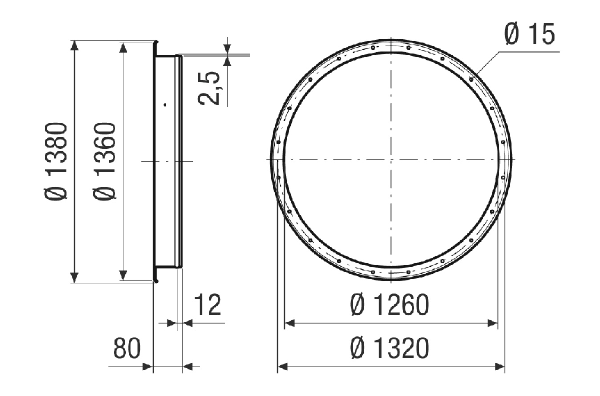 GSI v 125 IM0021387.PNG Contre-raccord pour relier la gaine ronde DN 1250 au ventilateur, galvanisé