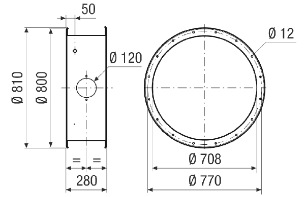 GVI v 71 IM0021394.PNG Rallonge de boîtier pour la protection mécanique du moteur et de la turbine à l'intérieur du boîtier du ventilateur, galvanisée, DN 710