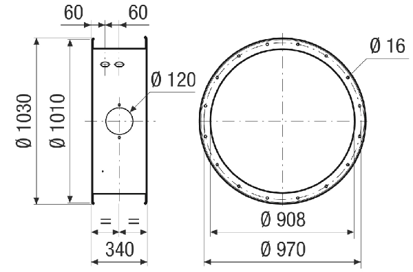 GVI 90 IM0021396.PNG Rallonge de boîtier pour la protection mécanique du moteur et de la turbine à l'intérieur du boîtier du ventilateur, DN 900