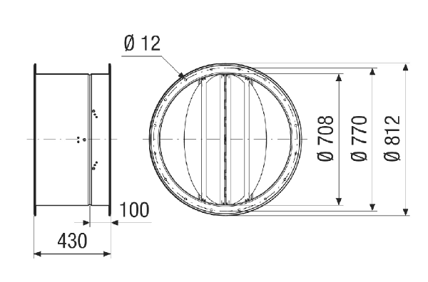 VKRI R 71 IM0021401.PNG Volet de fermeture pour gaine ronde avec plaque de raccordement ronde, automatique, DN 710