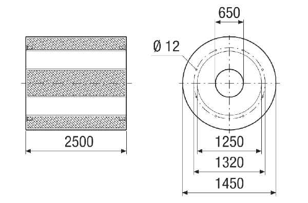 RSKI 125/2000 IM0021412.PNG Duct silencer with baffle, length 2500 mm, DN 1250