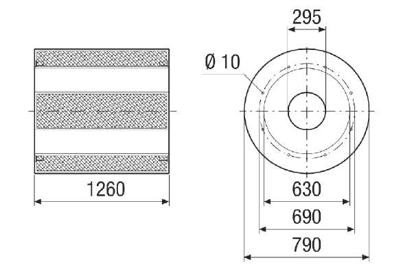 RSKI 63/2000 IM0021415.PNG Duct silencer with baffle, length 1260 mm, DN 630