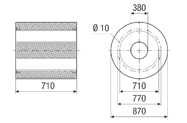 RSKI 71/1000 IM0021416.PNG Rurowy tłumik akustyczny z kulisą, długość 710 mm, DN 710