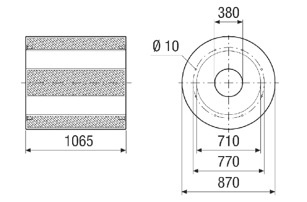 RSKI 71/1500 IM0021417.PNG Silencieux tubulaire avec coulisse, longueur 1065 mm, DN 710