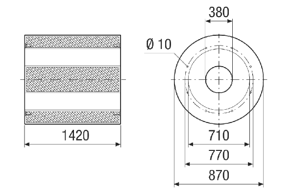 RSKI 71/2000 IM0021418.PNG Duct silencer with baffle, length 1420 mm, DN 710