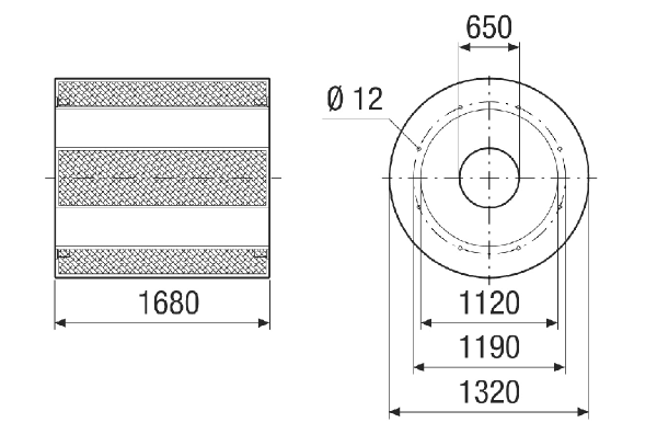 RSKI 112/1500 IM0021429.PNG Silencieux tubulaire avec coulisse, longueur 1680 mm, DN 1120