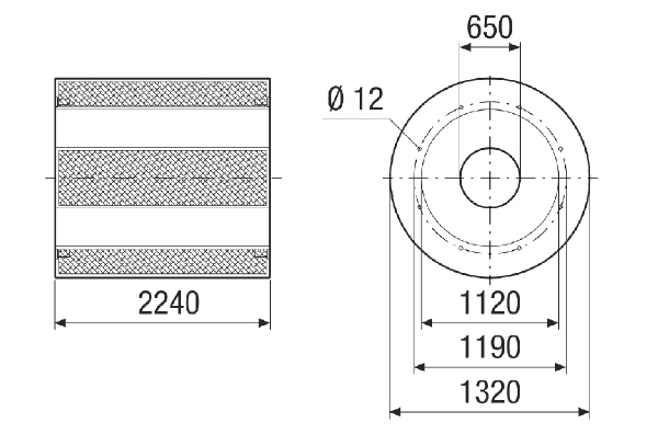 RSKI 112/2000 IM0021430.PNG Duct silencer with baffle, length 2240 mm, DN 1120