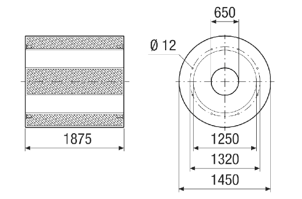 RSKI 125/1500 IM0021432.PNG Silencieux tubulaire avec coulisse, longueur 1875 mm, DN 1250