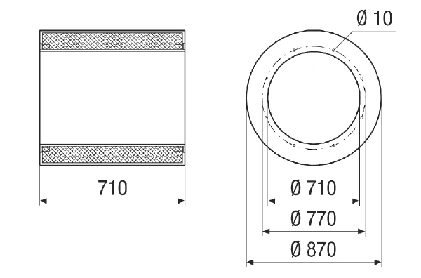 RSI 71/1000 IM0021446.PNG Rohrschalldämpfer ohne Kulisse, Länge 710 mm, DN 710