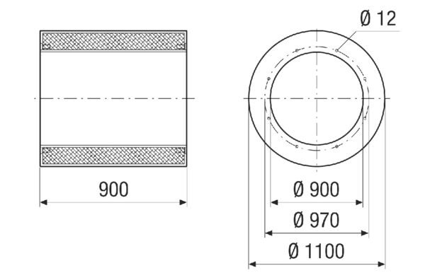 RSI 90/1000 IM0021454.PNG Potrubní tlumič hluku bez kulis, délka 900 mm, DN 900