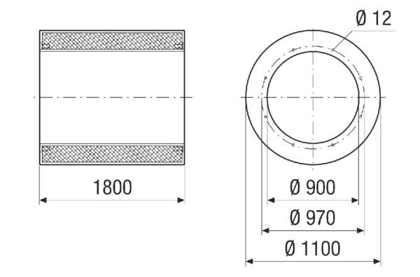 RSI 90/2000 IM0021456.PNG Potrubní tlumič hluku bez kulis, délka 1800 mm, DN 900