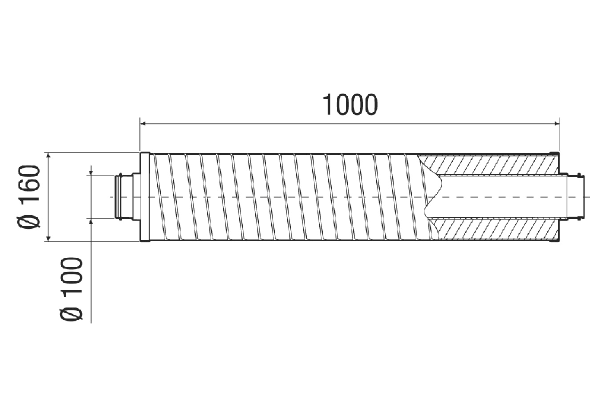 RSR 10-1 IM0021554.PNG Flexible tubular sound absorber with lip seal, 25 mm sound absorbing cover, length 1000 mm, DN 100