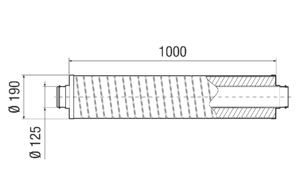 RSR 12-1 IM0021555.PNG Silencieux tubulaire flexible avec joint à lèvres, garniture d'insonorisation de 25 mm, longueur 1000 mm, DN 125