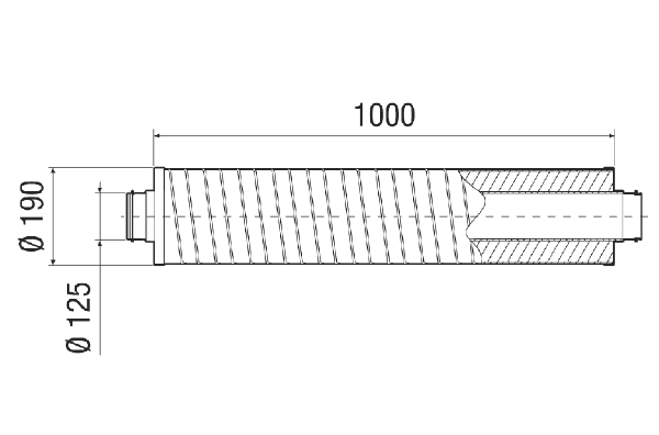 RSR 12-1 IM0021555.PNG Silencieux tubulaire flexible avec joint à lèvres, garniture d'insonorisation de 25 mm, longueur 1000 mm, DN 125