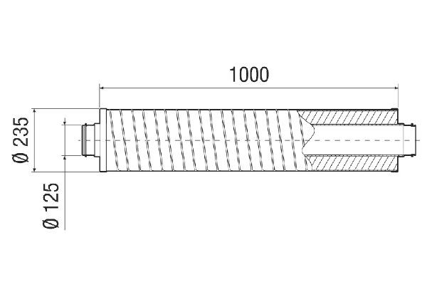RSR 12/50-1 IM0021587.PNG Silencieux tubulaire flexible avec joint à lèvres, garniture d'insonorisation de 50 mm, longueur 1000 mm, DN 125